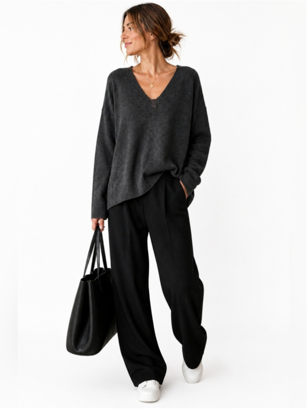 Henriette Steffensen Copenhagen Fleece Sweater XS Charcoal Oversized Minimalist